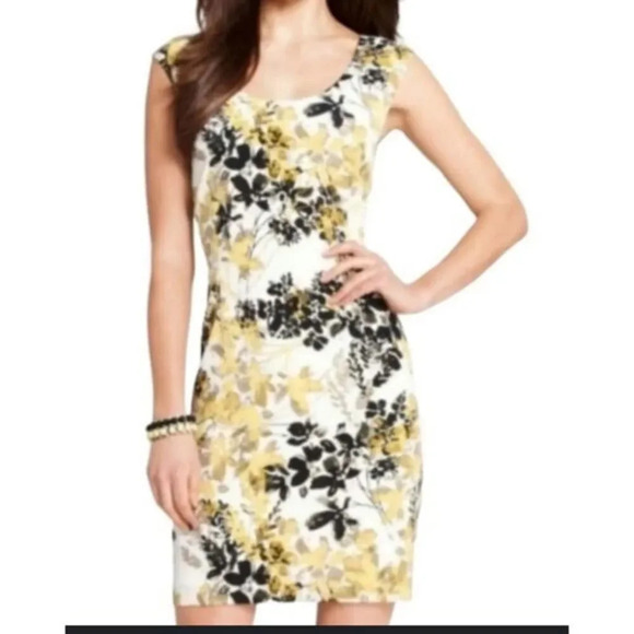 Ann Taylor Botanical Sheath Dress Petite 12‎ Yellow/Black *Butter Yellow Trend - Picture 1 of 5